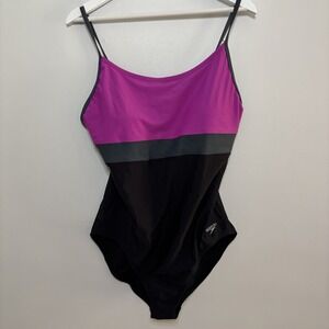 Speedo One Piece Swimsuit Women's Size 18 Colorblock Pink Gray Black Pool Beach